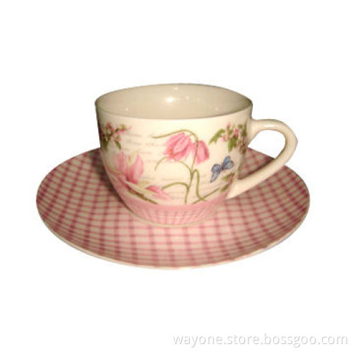 90cc Coffee Cup and Saucer Set in Printing Gift Box, with Pure Pink Motif, Ideal for Women